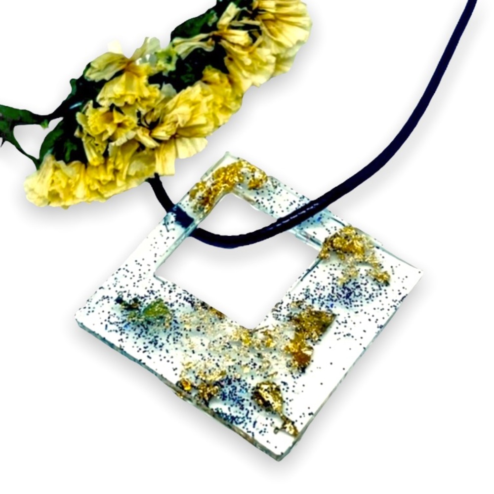 New 24k Gold Flaked Artisan Leather Cord Necklace Sterling Silver Clasp - Picture 2 of 12